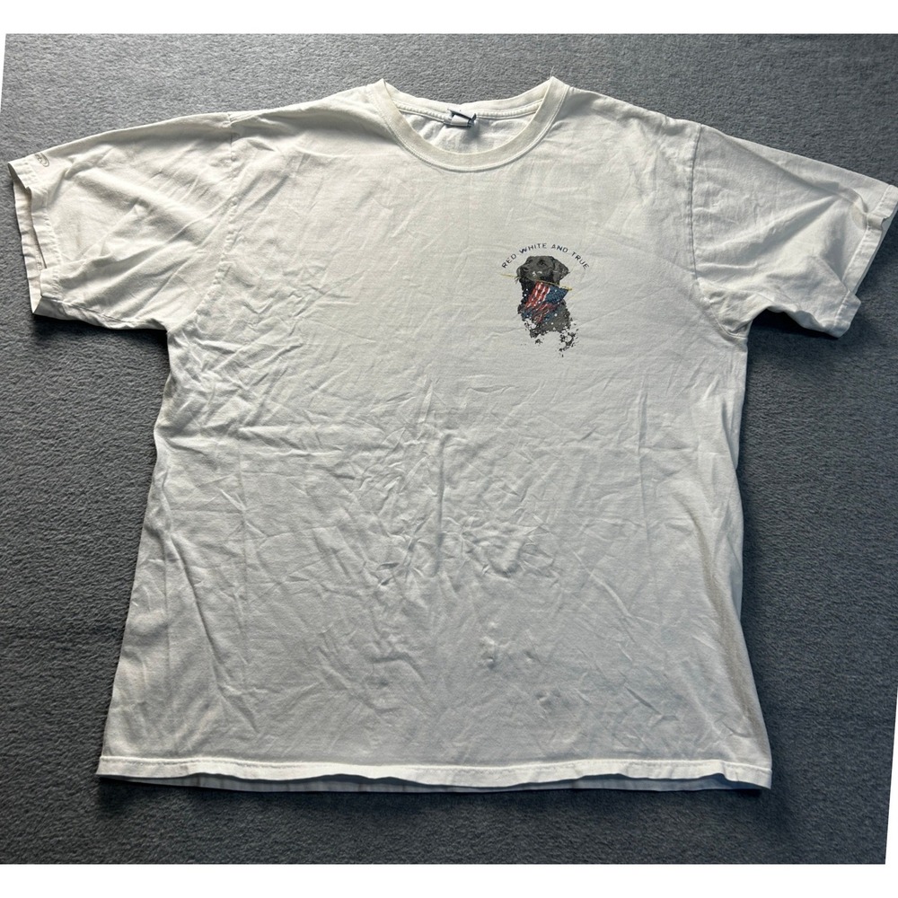 Crazy Shirts Hawaii Mens Large Red White and True Lab Dog Graphic T Shirt White